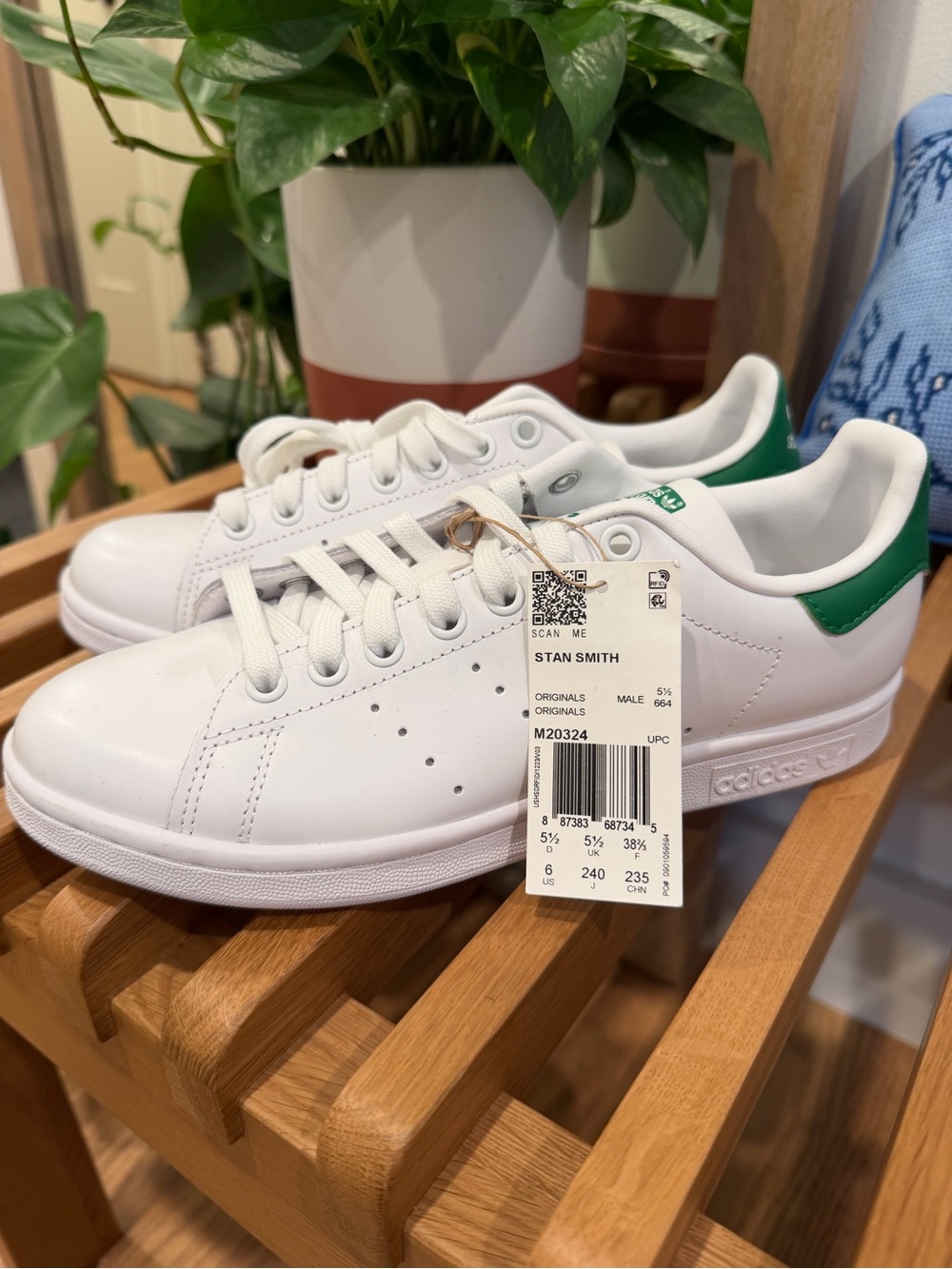 adidas White Stan Smith Sneakers with Green Heel Tab